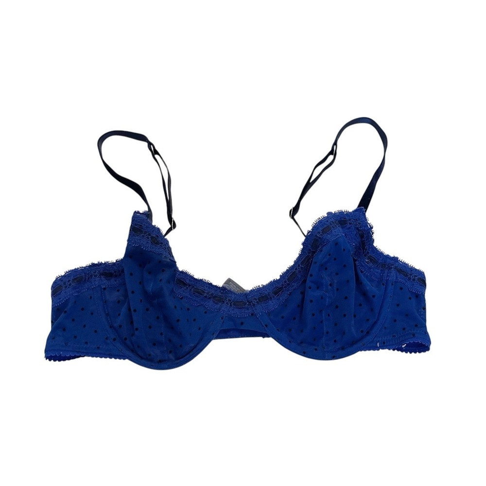Aerie Real Happy Lightly Lined Bra Women's Size 34C Blue Black‎ Polka Dot Lace